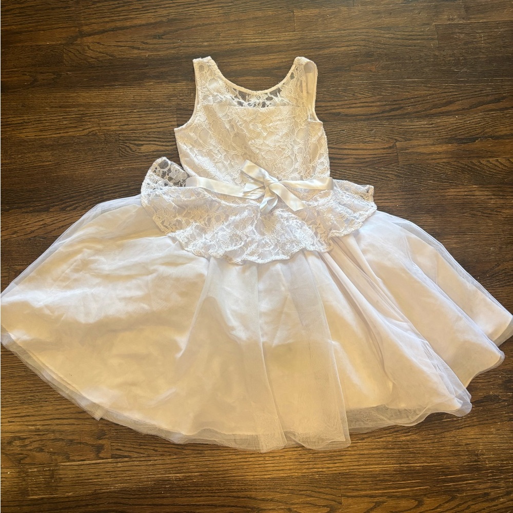 Pastourelle White Lace Dress with Bow Accent